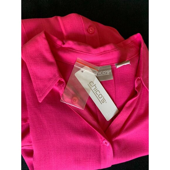 Chicos Womens Button-Down Fuchsia Long Sleeve Blouse Size 2 Rayon - Picture 11 of 11